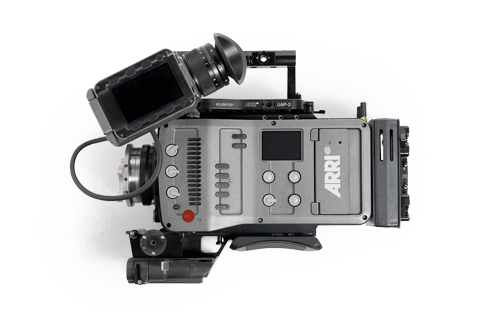 Vue latérale de la caméra Arri Amira avec le logo Arri visible